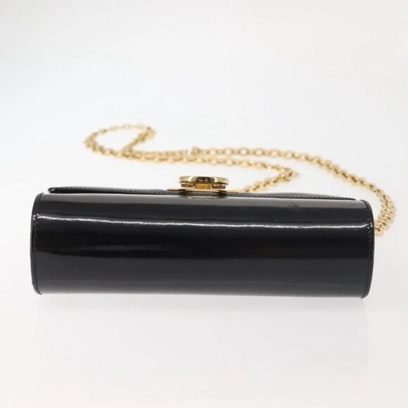 Salvatore Ferragamo Chain Gancini Shoulder Bag Enamel Black Gold Auth 142666 - Picture 7 of 16